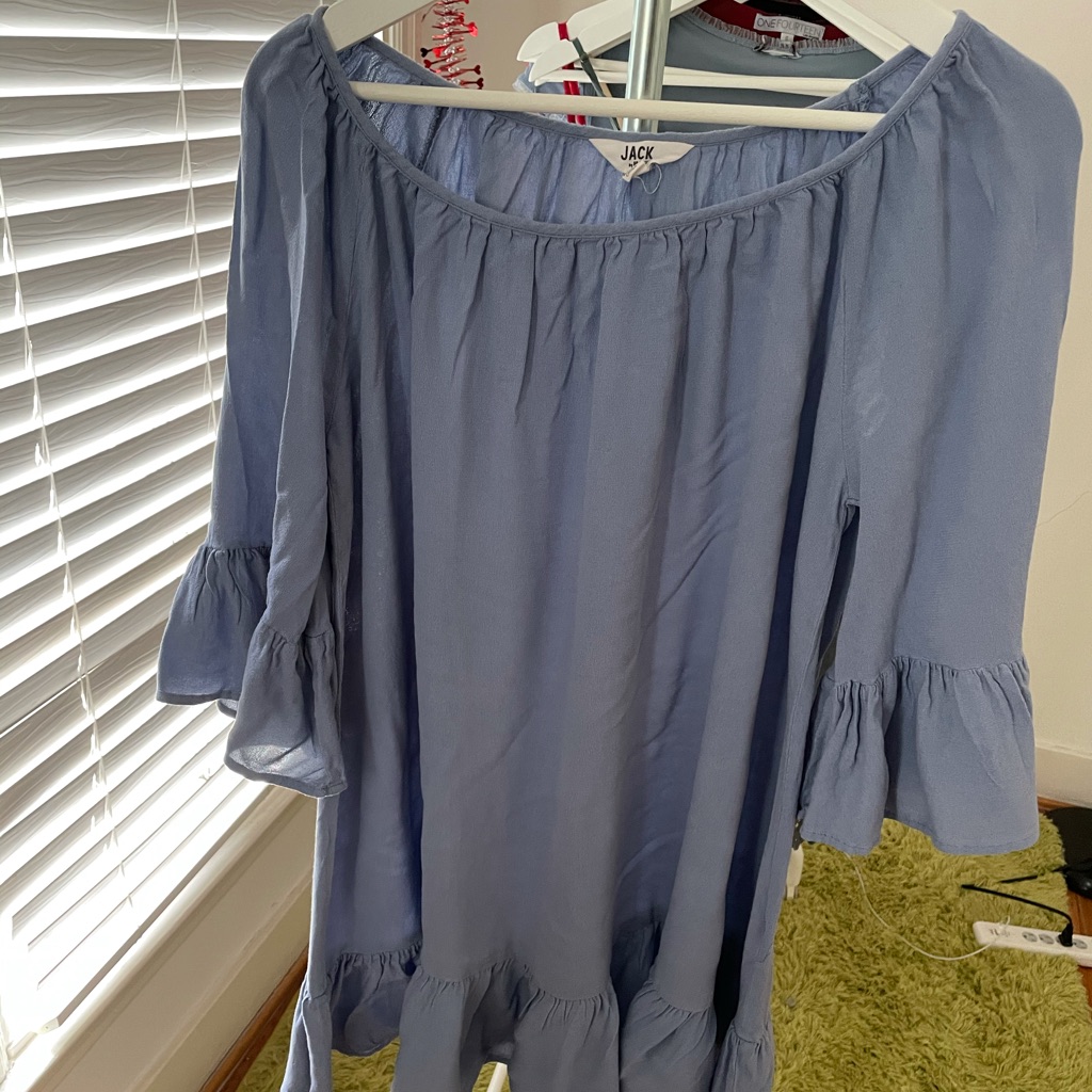 Jack By Bb Dakota Blue Rayon Bell Sleeves Boho Fit & Flare Mini Dress, Size Xs
